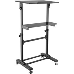 Ergovida Mobile Computer Desk 2 Shelf 600W x 400D x 1050-1270mmH Silver/Black