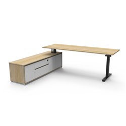 Rapidline Boost+ Executive Desk + LHS Cabinet 2270W x 1936D x 620-1270mmH Oak/Black