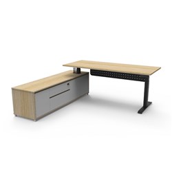 Rapidline Boost+ Executive Desk + LHS Cabinet+Panel 2020W x 1936D x 620-1270mmH Oak/Blk