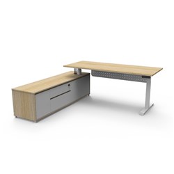 Rapidline Boost+ Executive Desk + LHS Cabinet+Panel 2020W x 1936D x 620-1270mmH Oak/Wht