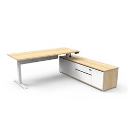 Rapidline Boost+ Executive Desk + RHS Cabinet+Panel 2020W x 1936D x 620-1270mmH Oak/Wht