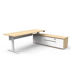 Rapidline Boost+ Executive Desk + RHS Cabinet+Panel 2270W x 1936D x 620-1270mmH Oak/Wht
