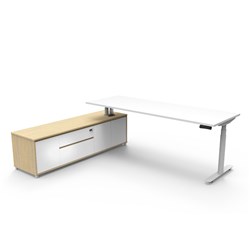 Rapidline Halo+ Executive Desk + LHS Cabinet 2270W x 1936D x 620-1270mmH White/White