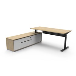 Rapidline Halo+ Executive Desk + LHS Cabinet + Panel 2020W x 1936D x 620-1270mmH Oak/Black