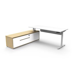 Rapidline Halo+ Executive Desk + LHS Cabinet + Panel 2020W x 2011D x 620-1270mmH White/Wht