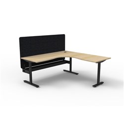 Rapidline Halo Static Corner Workstation Black Eco Screen + Tray 1500/1500W x 730mmH Oak/B