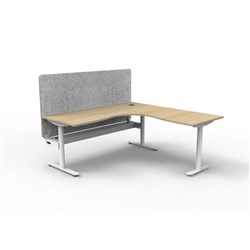 Rapidline Halo Static Corner Workstation Grey Eco Screen + Tray 1500/1500W x 730mmH Oak/W