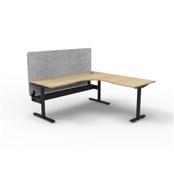 Rapidline Halo Static Corner Workstation Grey Eco Screen + Tray 1800/1500W x 730mmH Oak/B