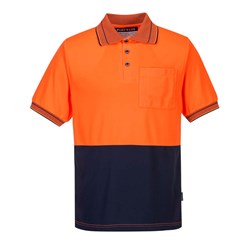 Portwest Hi-Vis Micro Mesh Polo Shirt Short Sleeve 3XL Orange And Navy