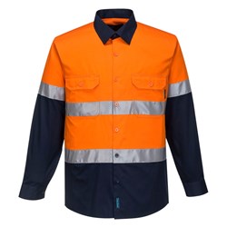 Portwest Hobart Hi-Vis Lightweight Contrast Shirt Long Sleeve Small Orange/Navy