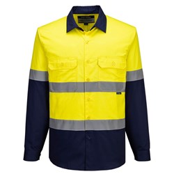 Portwest Industrial Hi-Vis Lightweight Contrast Shirt Long Sleeve XS Yellow/Navy