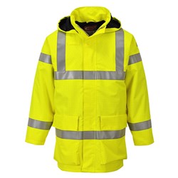 Portwest Bizflame Hi-Vis Flame Resistant Multi Light Rain Jacket 2XL Yellow