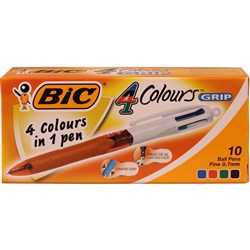 Bic 4 Colour Ballpoint Pen Retractable Fine 0.7mm Grip Barrel