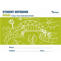 WRITER STUDENT NOTE BOOK KHAKI 12mm D/R + guidelines 32pge