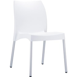 Vita Hospitality Dining Chair Indoor Outdoor Use Stackable Aluminium Legs White Shell