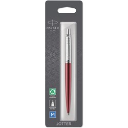 Parker Jotter Ballpoint Pen Kensington Red Chrome Trim Blue Refill