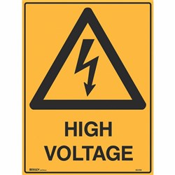 Brady Warning Sign High Voltage 450W x 600mmH Metal Yellow And Black